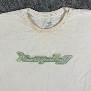 Fairplay T-Shirt Mens L White Green Outline Logo Graphic Minimalist Streetwear